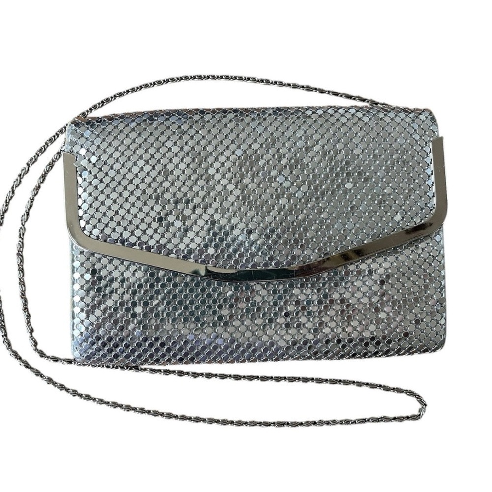Vintage Silver Sequins Mesh Chain Strap Crossbody Bag